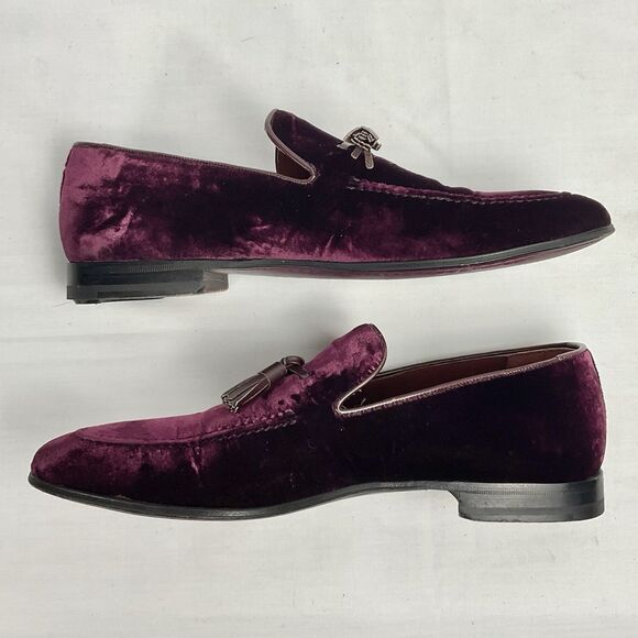 Bergdorf Goodman Burgundy Velvet Tassel Loafers Men’s Sz 7.5 - Picture 9 of 9